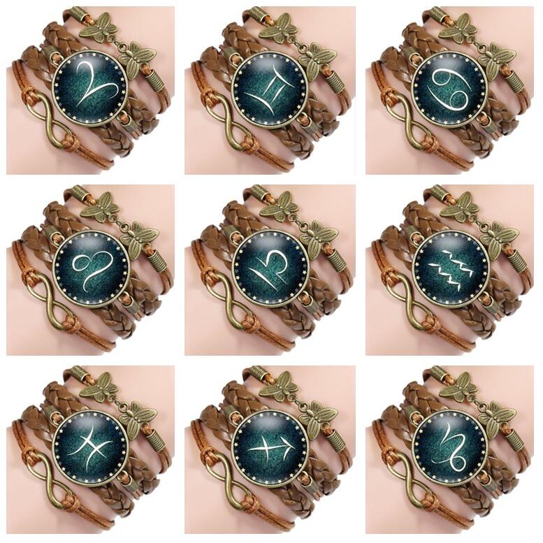 

Free shipping Twelve constellations of time gem hand-woven multi-storey retro bracelet FB145 mix order 20 pieces a lot Charm Bracelets