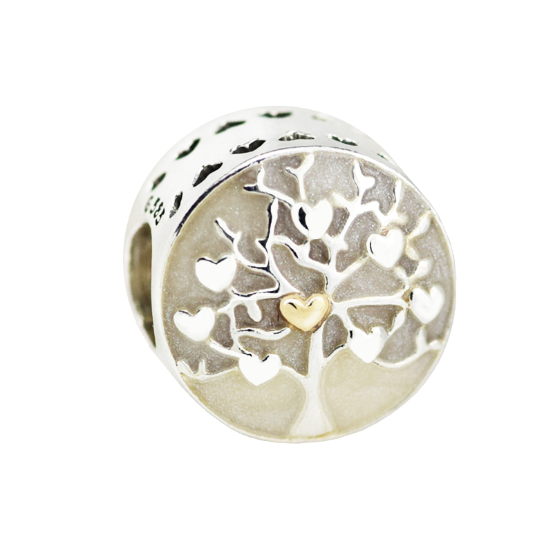 2017 Mother's Day Silver Beads DIY Fit Pandora bracelets Authentic 925 Sterling-Silver-Jewelry Charms Tree of Hearts Silver Enamel real gold