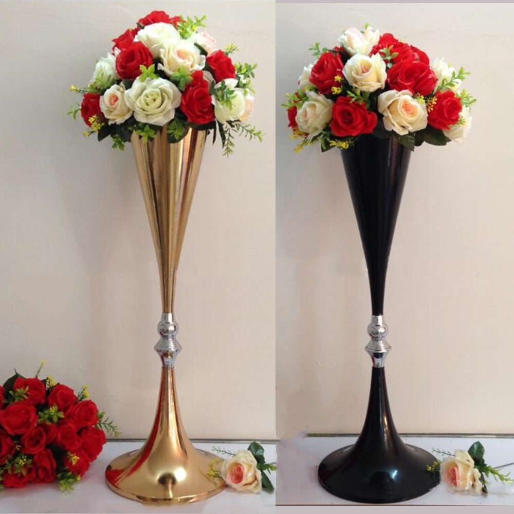 

70cm height gold/ black metal wedding centerpiece flower shelf table stand event road lead flower vase 10 pcs/ lot