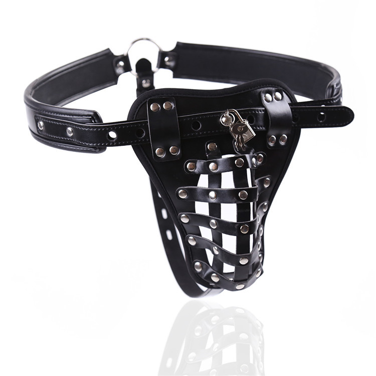 male leather chastity belt device panties o ring body harness restraint thong