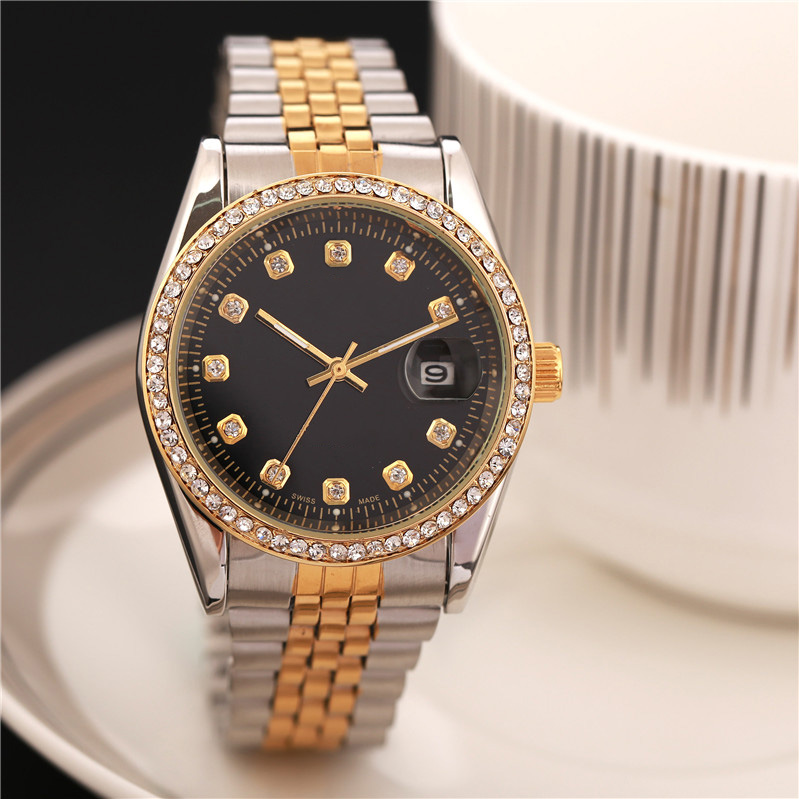 

Wholesale Mens Big Dial Luxury Watch Big Shinning Diamond Wristwatch Date just Quartz Movement Auto-Calendar Male Gift Clock Iced Out Watch, Slivery;brown