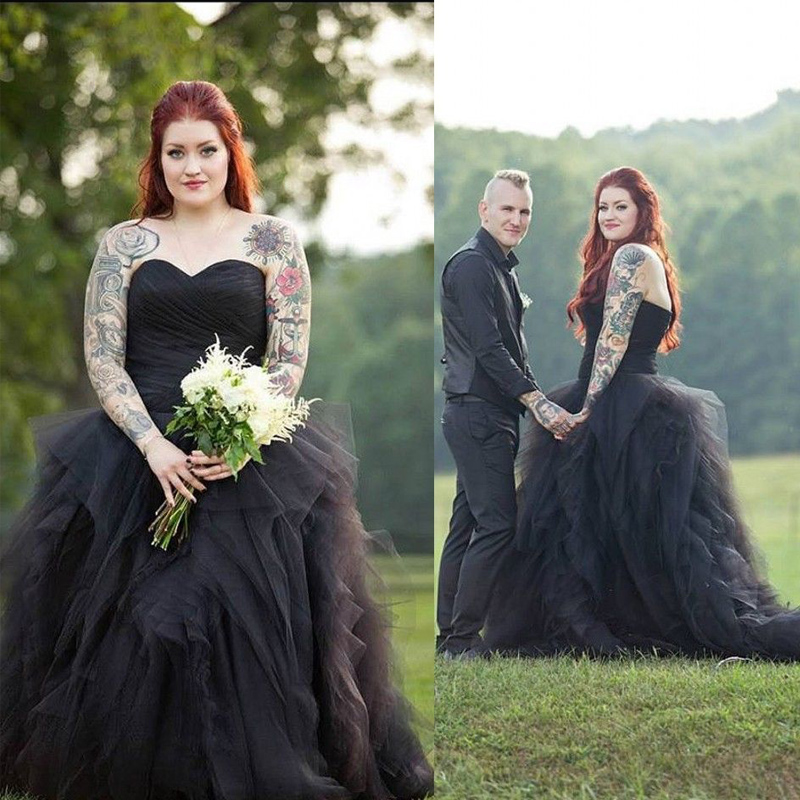 

Gothic Black Wedding Dress Ruched Sweetheart Sleeveless Ruffles Skirt Wedding Dresses Halloween Bridal Gowns Sweep Train Custom Made, Custom made from color chart