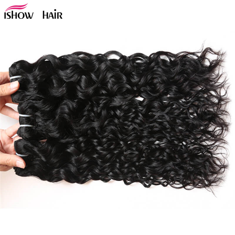 

Ishow 8A Brazilian Water Wave 4 Bundles Weft Wet And Wavy Virgin Human Hair Weave Wholesale Extensions Peruvian for Women All Ages 8-28 inch Natural Color Black