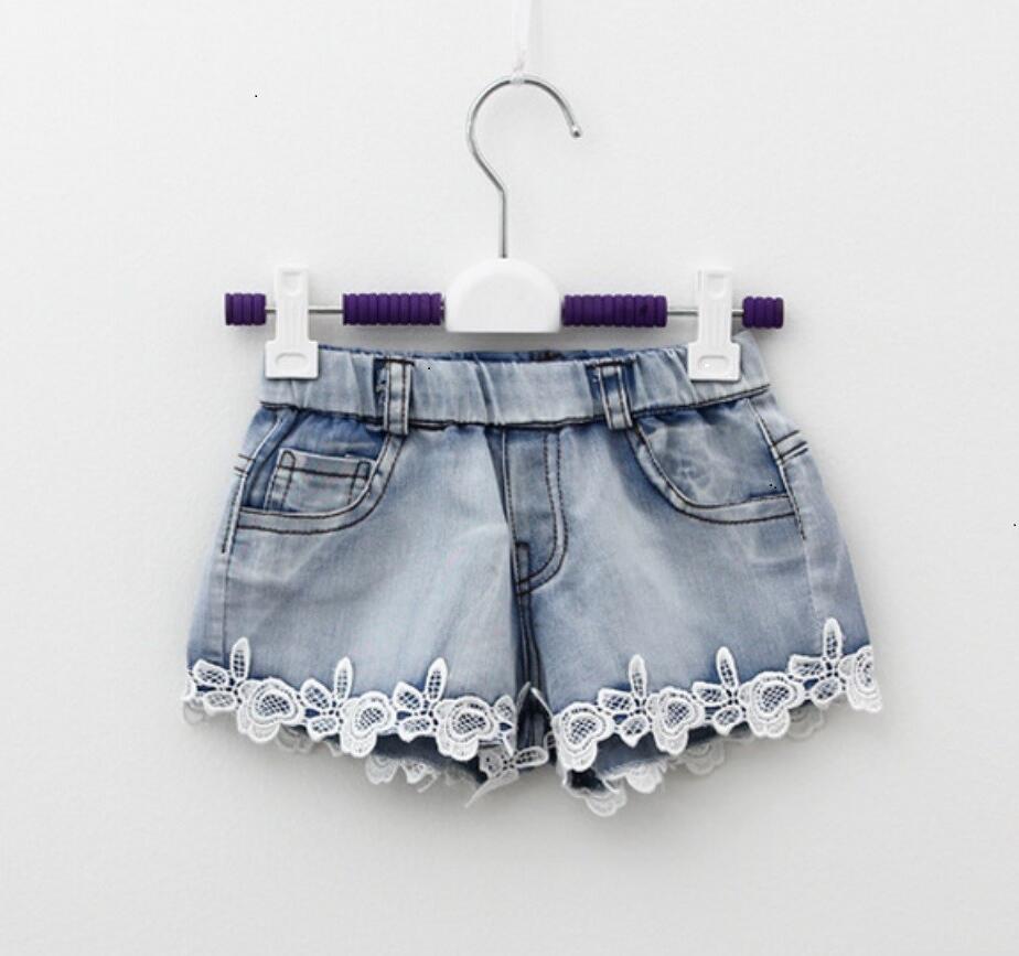 

Girl summer denim trousers Children Pants for girls Jeans Shorts Girl Lace Shorts Kid's Jeans Hot Pants with laces ripped beach, Multi-color