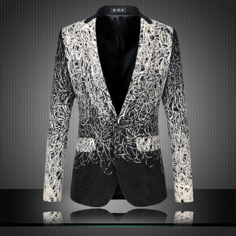 

Wholesale- Mens Floral Blazers Designs Trendy Suits Club Vintage Slim Fit Flower Print Blazers Fancy Prom Dress Suits Terno Masculino, Grey