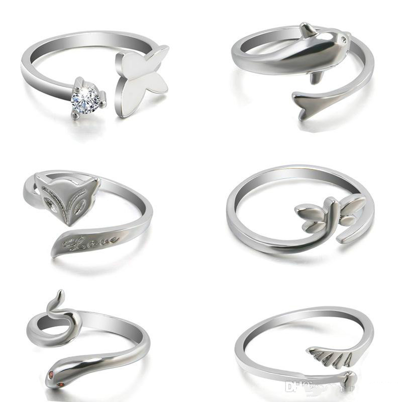 

The new hot fashion cute animal dolphin ring opening minimalist temperament fox snake ring wings