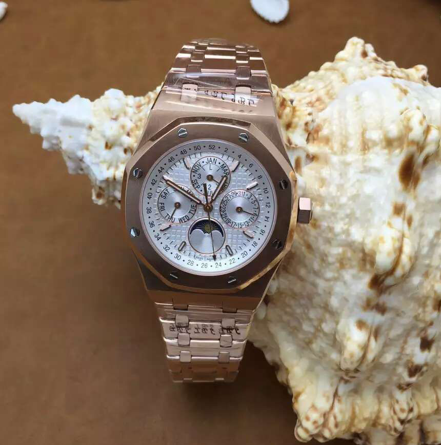 

Best Classic Automatic Luxury Men Mechanical Watches Full Stainless Steel White Black Blue Face Glass Back Business Mens Wristwatches, Rose gold