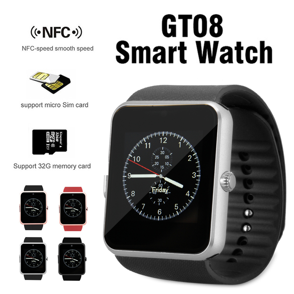 

Bluetooth Smart Watch GT08 Smart Watches With SIM Card Slot And NFC Health Smartwatches For Android Samsung IOS With Retail Package