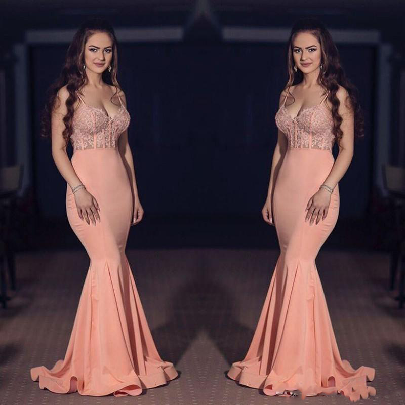 

Sexy Coral Mermaid Prom Dresses Cheap Satin Fishing Spaghetti Straps Sweetheart Appliques Formal Party Gowns 2017 Sheer Waist Prom Dress, Hunter green