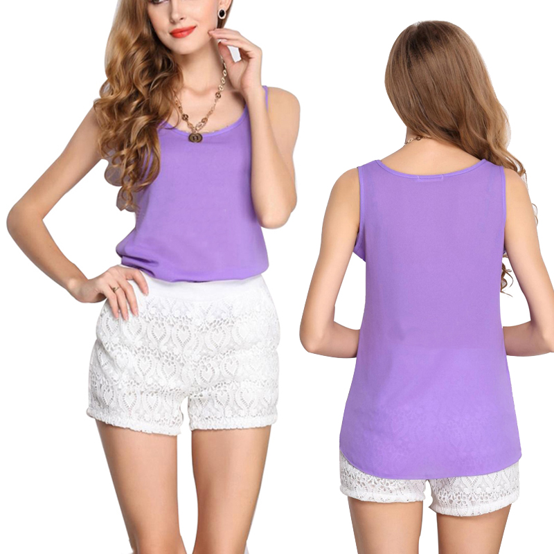 

Wholesale- 2016 Chiffon Loose T shirt Femme Plus Size S-3XL Summer Ladies Chiffon Loose Women Tops Sleeveless Fashion Tee Shirt