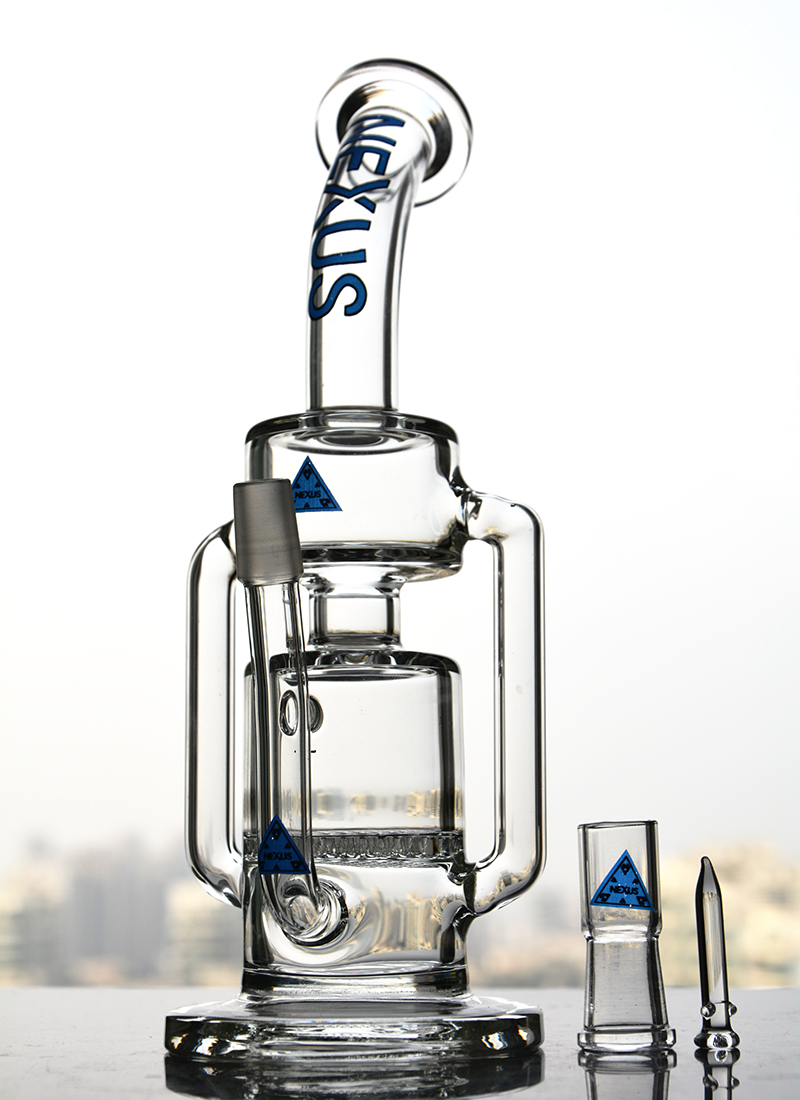 

Nexus Design Glass Bongs Double Recycler Perc Glass Water Pipe Oil Rigs with Dome and Nail 14 mm Joint Smoking Accessory