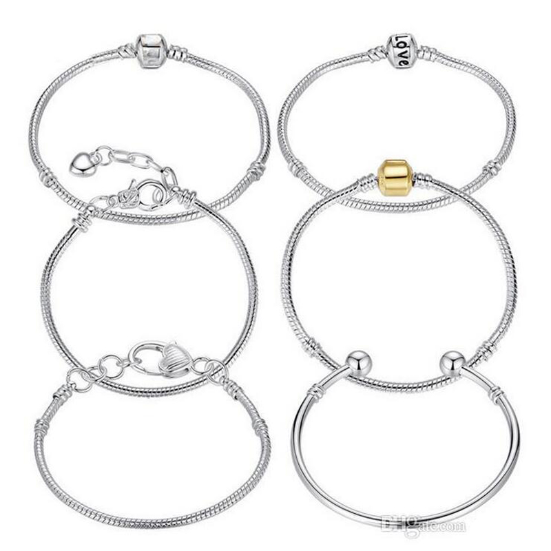 

Wholesale 8 Styles 925 silver LOVE snake chain fit pandora bracelet European charm beads women bracelet bangles Pulseras Lobster