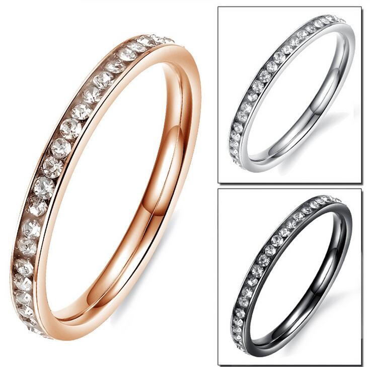 

Wholesale High Quality Fashion Jewelry 18K Rose Gold Plated Stainless Steel 5A Cubic Zirconia CZ Diamond Women Wedding Band Ring Gift Sz4-7