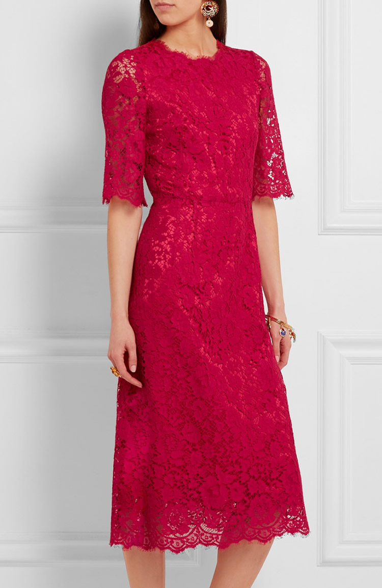 

Lace Luxury Women Sheath Dress 3/4 Sleeve Round Neck Party Dresses 109A711, Red