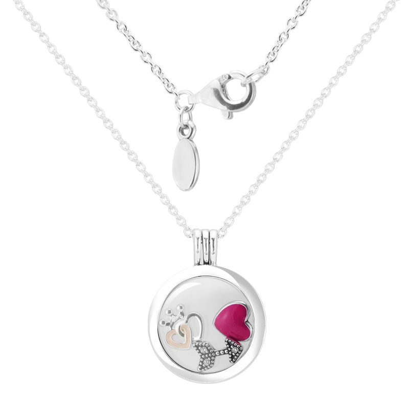 Love Medium Floating Locket Silver Necklace With Three Petites 100% 925 Sterling Silver Necklace DIY Jewelry-image-396714917