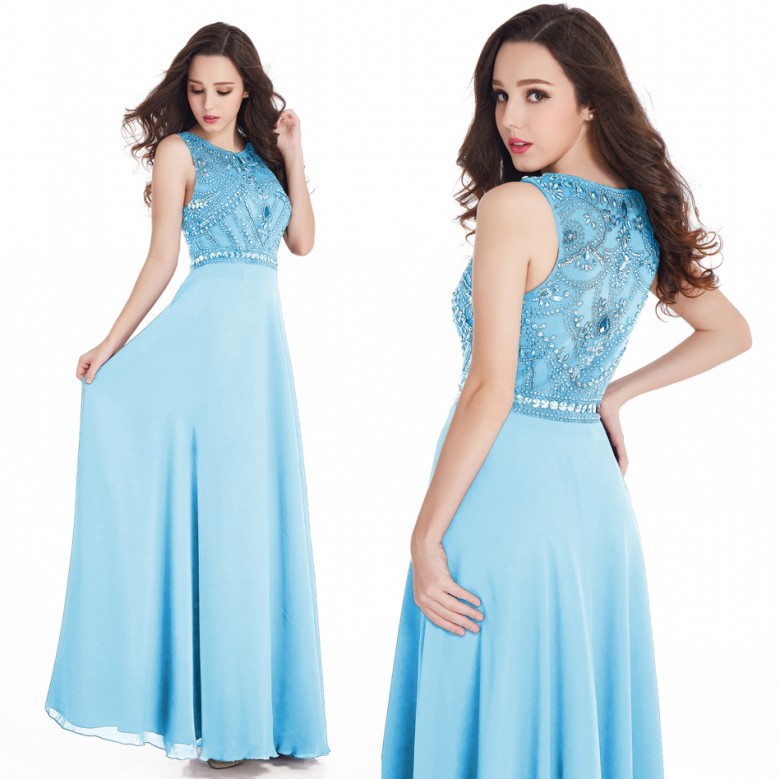Cheap 2017 Navy Blue Chiffon A Line Beading Prom Dresses Long Robe De Soiree Beaded Crystals Long Party Evening Gowns CPS417