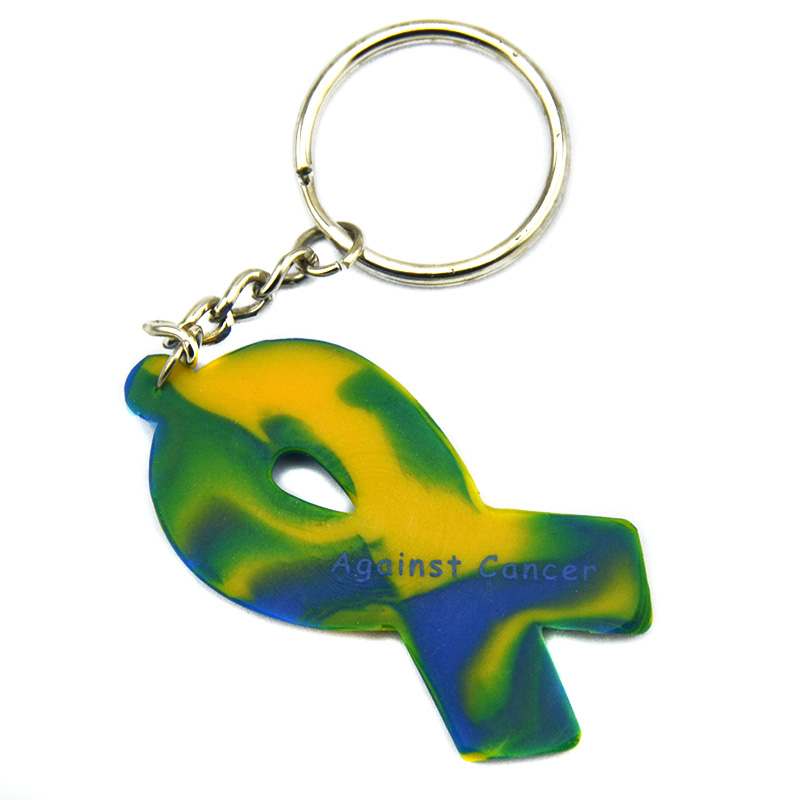 

50PCS 24 Hour Fight Against Cancer Ribbon Silicone Keychain Printed Motivational Logo 4 Colors for Promotional Gift