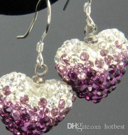 

high quality d3633 mircro pave disco Mix Colors beads clay heart gradual change drop Dangle crystall Crystal Earrings Stud women