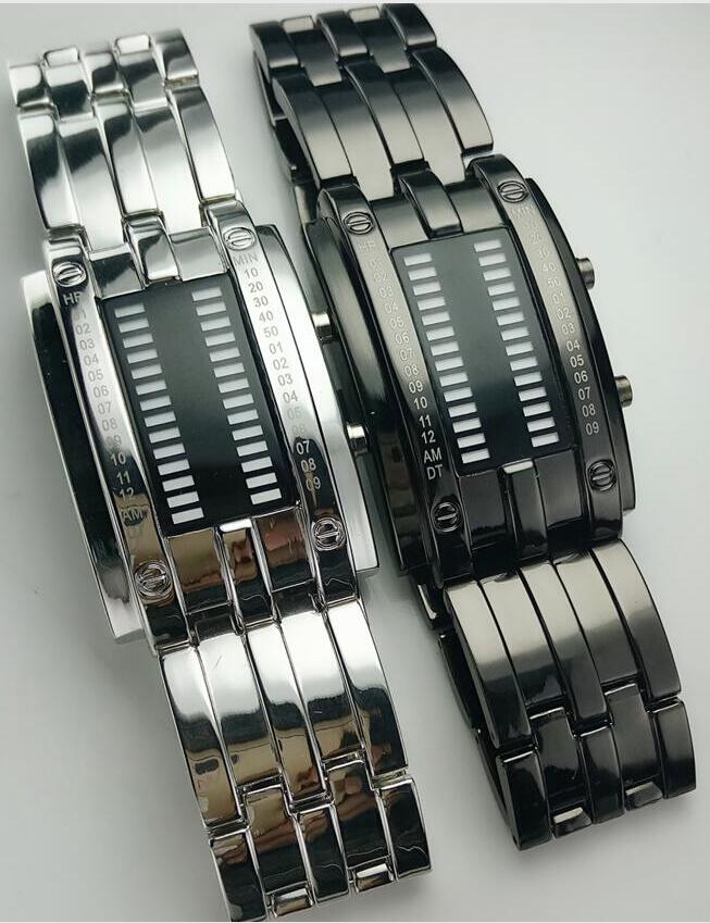 

Wholesale 70pcs/lot Mix 2colors Metal Style Double LED Binary Watch Men Women styles Waterproof 50M watches, As picture