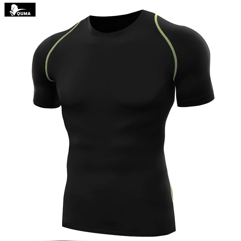 

Fashion 2017 Brand Spring Autumn Pro Fitness Tight Men Stretch quick-drying short-sleeve skinny compressed T-shirt B5038, Black
