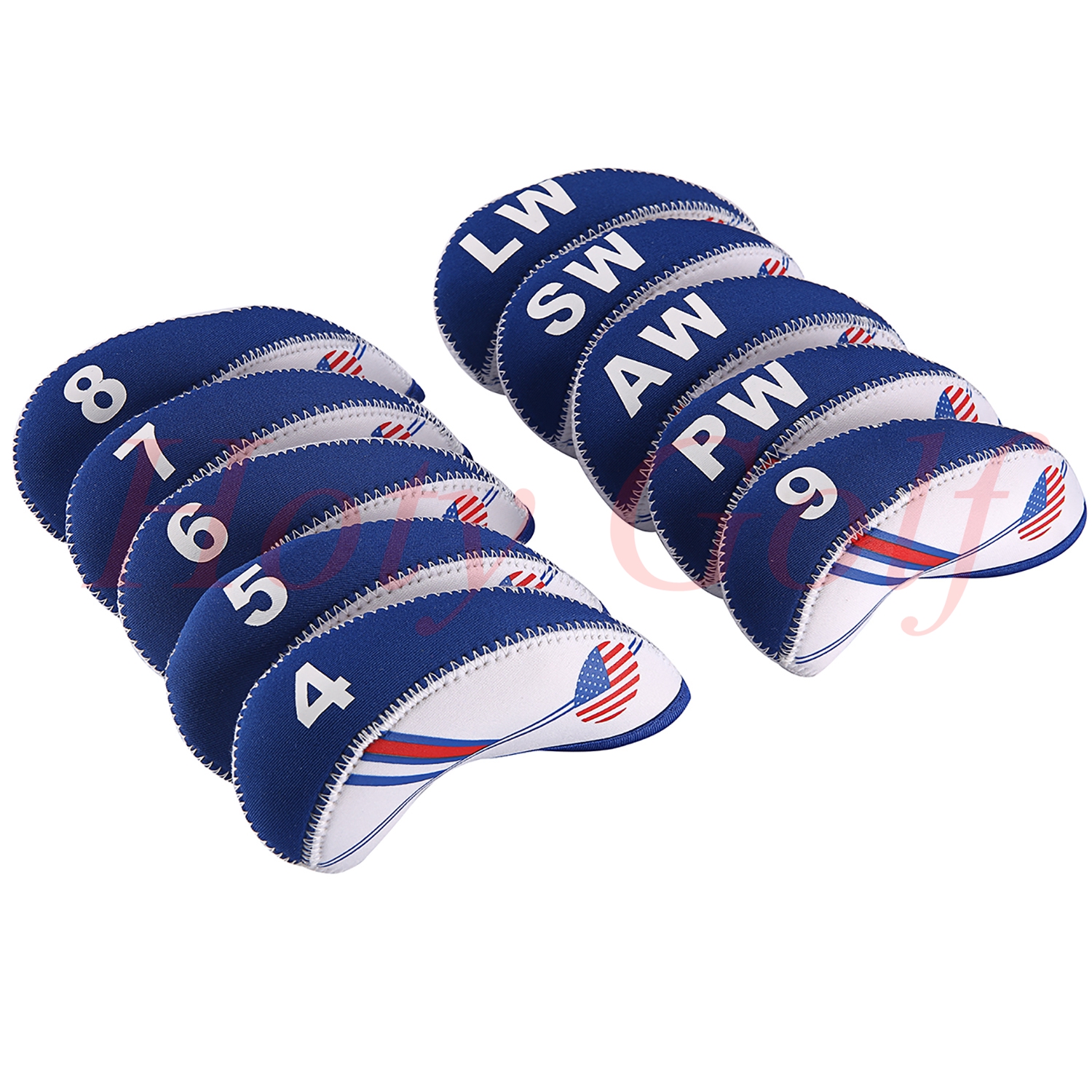

Free shipping New 10pcs White & Blue USA Flag Neoprene Golf Club Iron Head Cover Headcovers