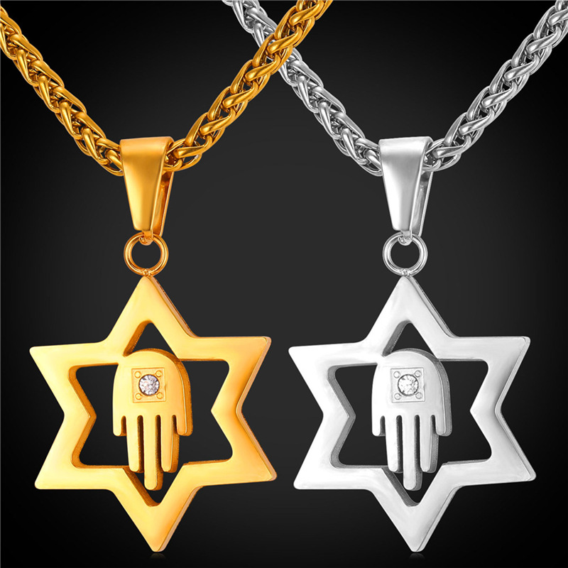 

Star of David Pendant for Women Men Jewelry 18K Real Gold Plated Stainless Steel Hamsa Hand Lucky Necklace Pendant
