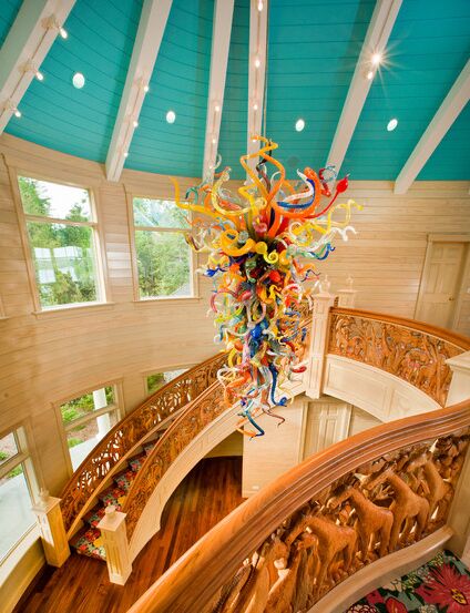 

Pendant Lamps Creative Arts American Countryside Vintage Colored Glass Large Big Chandelier Restaurant Home Hanging Pendant-Lamp