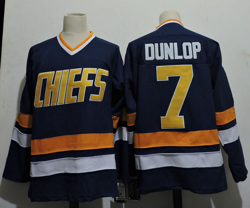 

#7 Reggie Dunlop Charlestown Chiefs Jersey Brother Slap Shot 16 JACK HANSON 17 STEVE HANSON 18 JEFF HANSON Movie Hockey Jerseys Blue White, 18 white