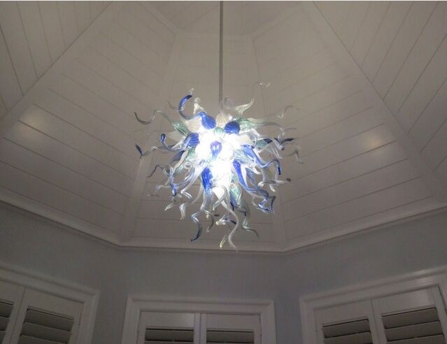

Modernt Romantic Blue Shade Lamps Hanging Chain Chandeliers LED 110v to 240v Blown Glass Chandelier Lighting