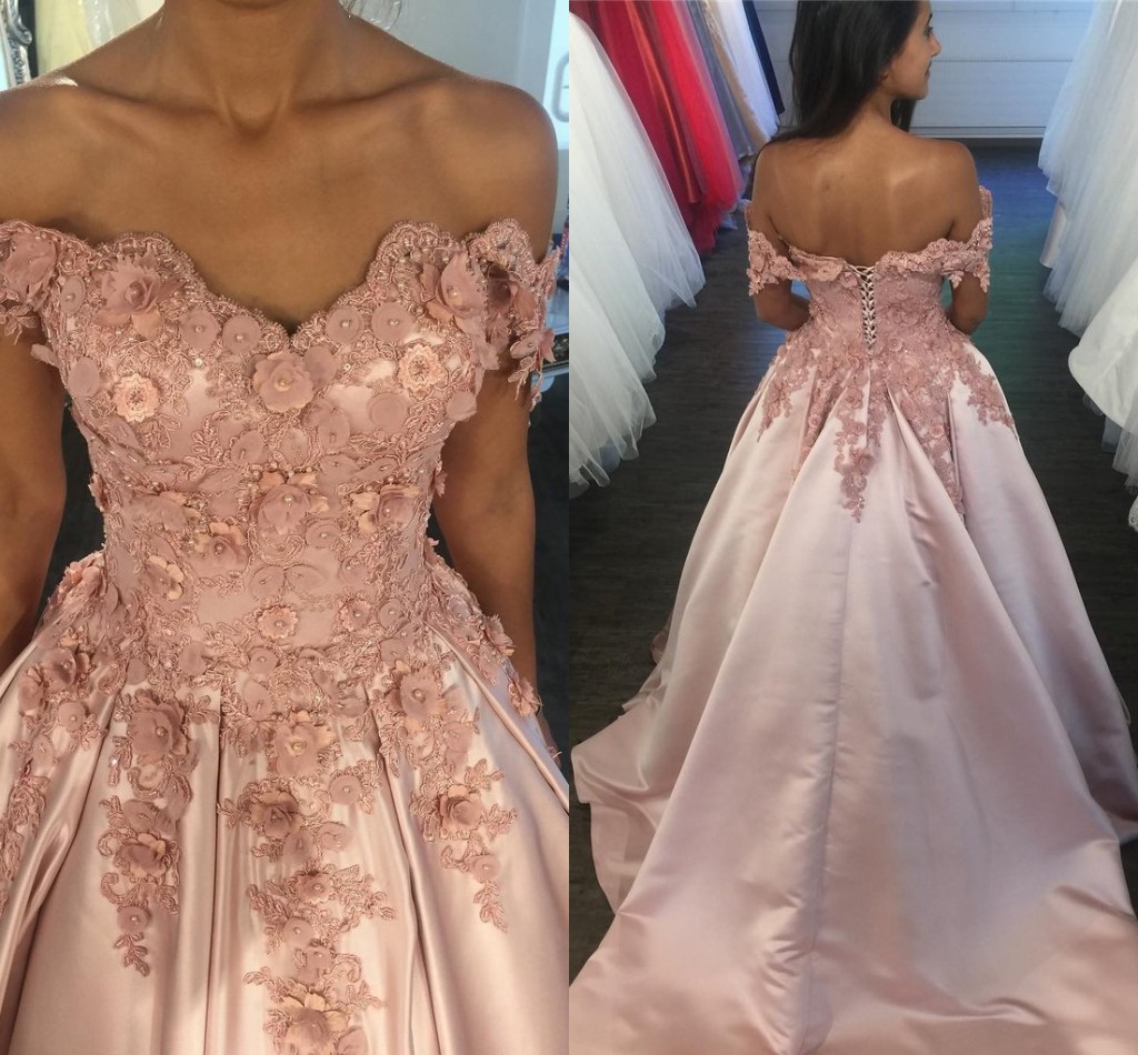 

Elegant Nude Pink Princess Quinceanera Dresses Off Shoulder Satin Backless Gold Lavender Fuchsia Petite Prom Dresses Sweet 16 Dress Lace Up, Champagne