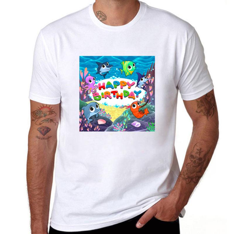 Neuheiten Herren T Shirt Gedruckt Alles Gute Zum Geburtstag Mit Lustigen Fisch Hip Hop Mode Kurzen Armeln T Shirs Fur Manner