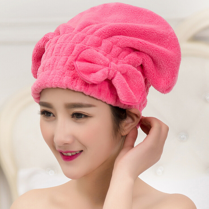 

Wholesale- Sweet Candy Color Bow Water Absorption Superfine Fiber Hair Dry Cap Shower Cap Bathroom Cap