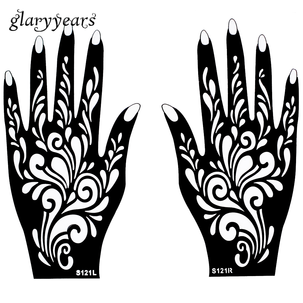 

Wholesale-1 Pair Hands Mehndi Henna Tattoo Stencil Flower Pattern Design for Women Body Hand Art Painting Disposable 20cm * 11cm S121