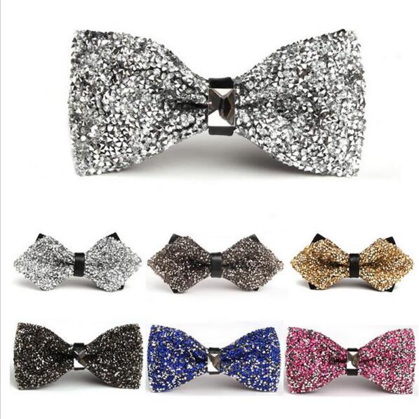 Deluxe Glitter Crystal Rhinestone Pre-tied Tuxedo Bow tie Wedding Prom Party