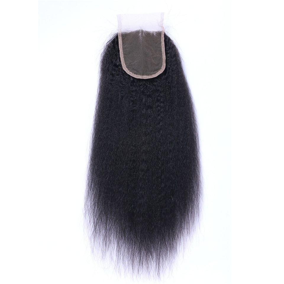 

Brazilian Kinky Straight Human Hair Lace Closure Middle part Free part 3 Part 4 x 4 Lace Top Closures, Natural color