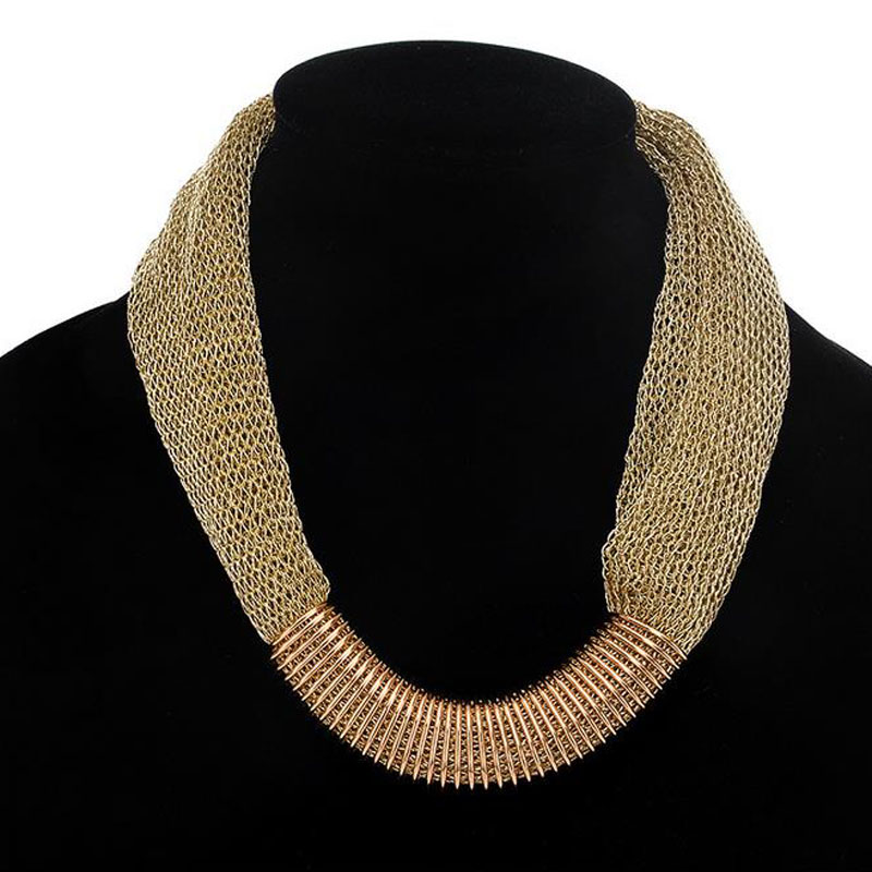 

2017 Ladies Charm Chokers Fashion Net Ropes Cross Gold Plated Spring Metal Chain Collar Necklaces Statement Accessories