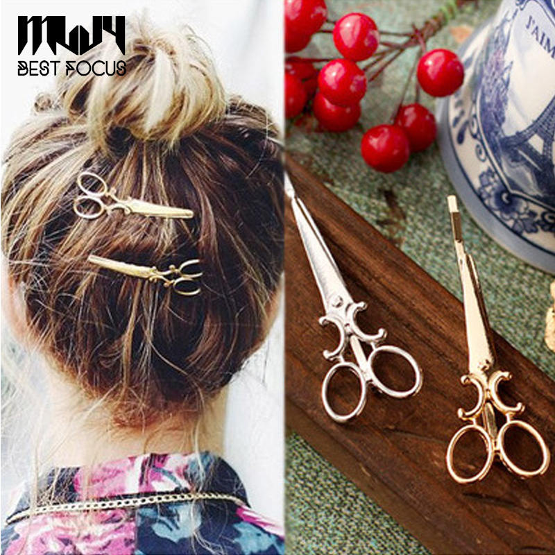

MLJY Fashion Scissors Shape Lovely Women Girls Gold Plated Hair Clip Barrettes Christmas Party Hairpin Hair Accessories 24 Pcs/lot