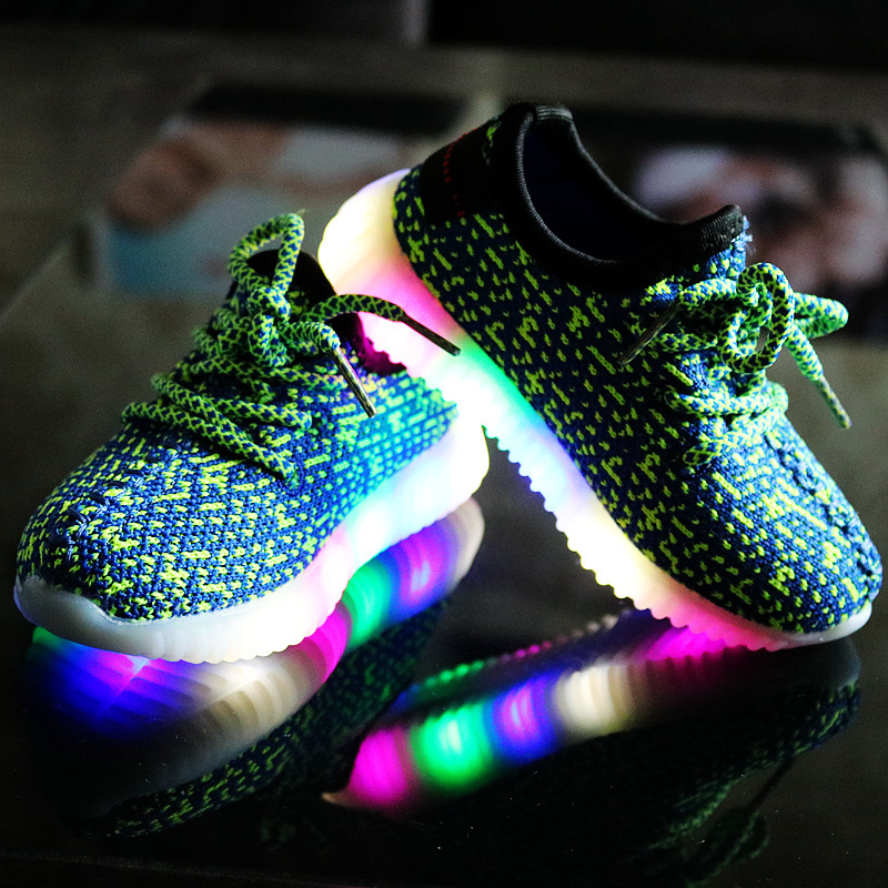 

Autumn spring Children's Male Girl Luminescence Camouflage Shoe Led Flashing Light Knitting Children Baby Coconut Sneakers Shoes, Blue