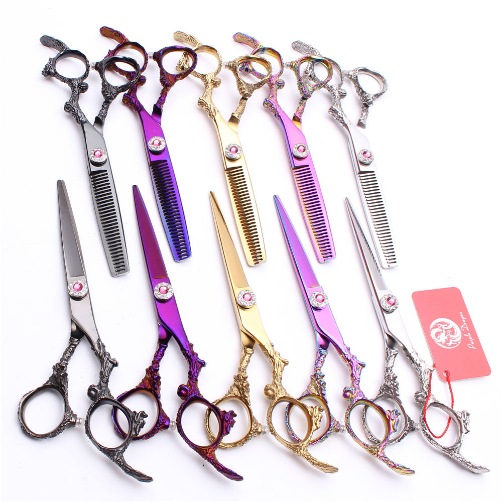 

Z9005 2Pcs 6" JP 440C Pink Gem Dragon Handle Professional Human Hair Scissors Cutting or Thinning Shears Barber"s Hairdressing Styling Tools