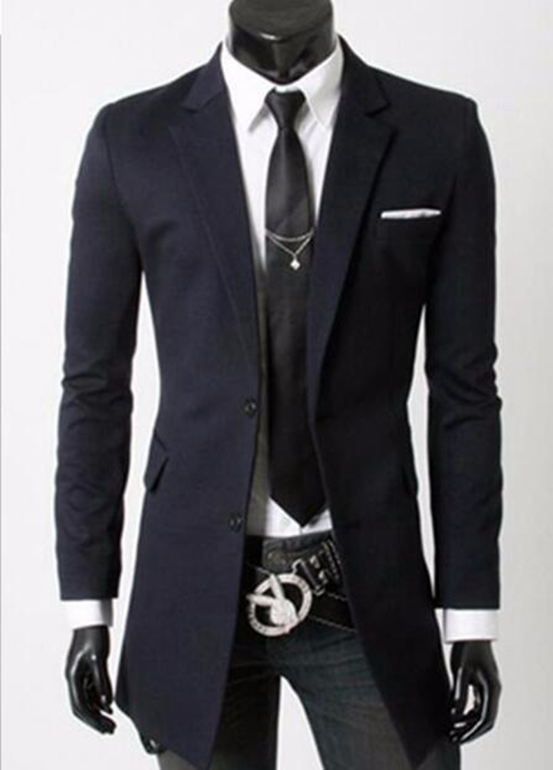 

Men in Europe and the leisure fashion trend in business English new boutique long small jackets in personality / -2XL, Black