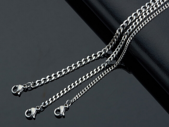 

free shipping 50pcs Lot wholesale jewelry stainless steel silver tone 4mm wide curb link chain necklace women men 18 inch-28inch