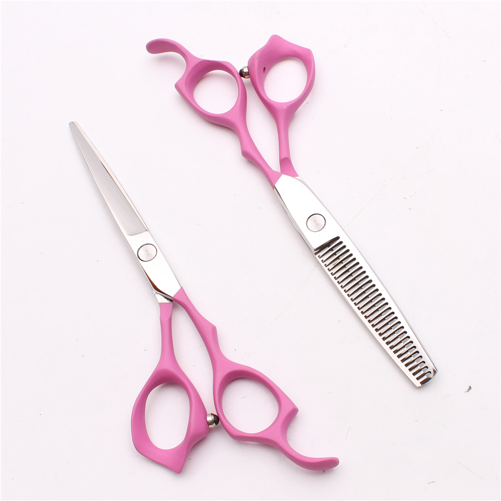 

6'' 17.5cm Japan 440C Pink Handle Customized Logo Laser Wire Professional Human Hair Shears Barbers" Hairdressing Scissors Style Tools C1024