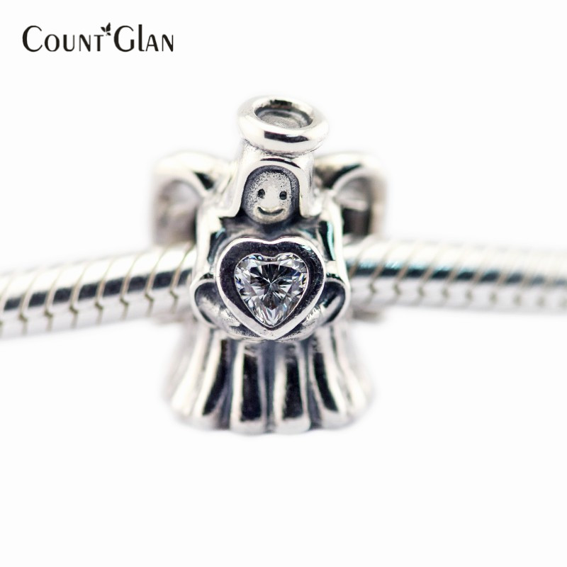 

christmas gift 925 sterling-silver-jewelry angel of love clear cz charm beads for jewelry making fits european charms bracelet, Black