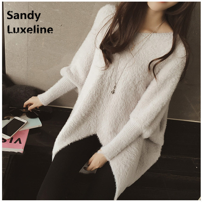 

Wholesale- Soft cashmere sweater women special irregular cutted pullover women autumn fashion oversized women sweaters and pullovers 028, Army green