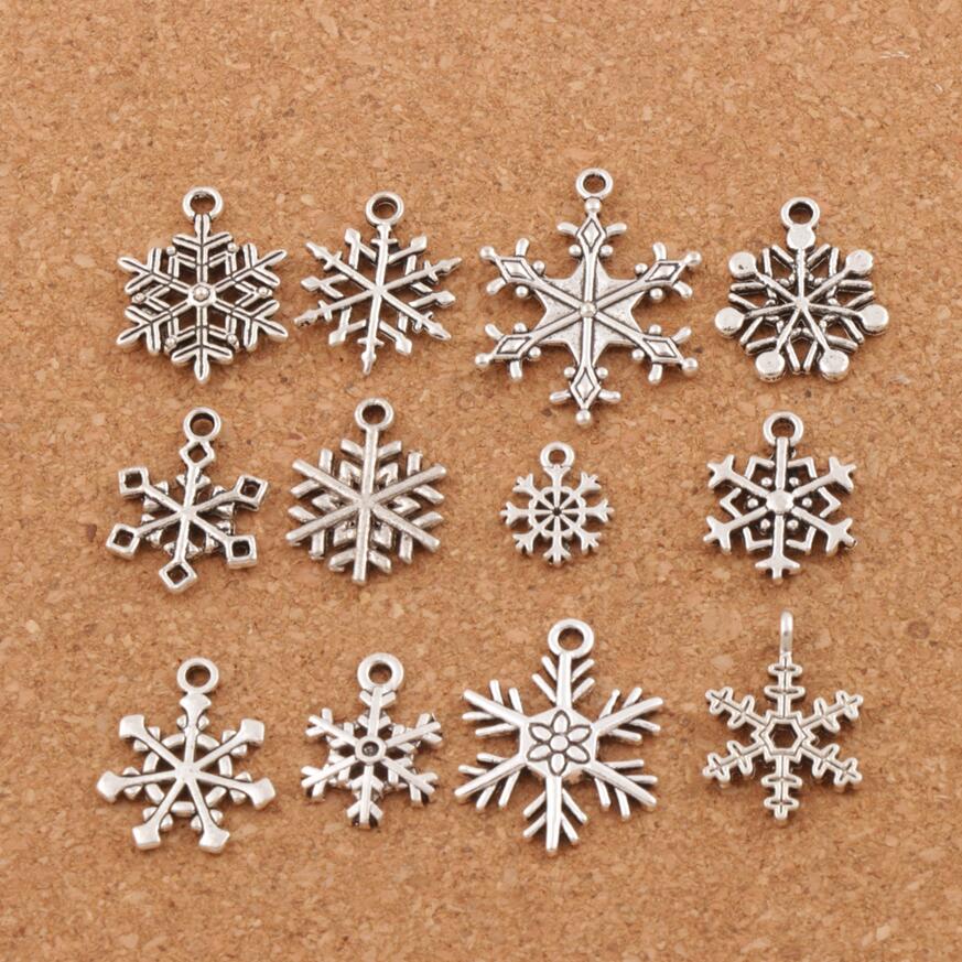 

Christmas MIXED Snowflake Charms 120pcs/lot Antique Silver Pendants Jewelry DIY L770 L738 L1607 L742 Fit Bracelets Necklaces LM38