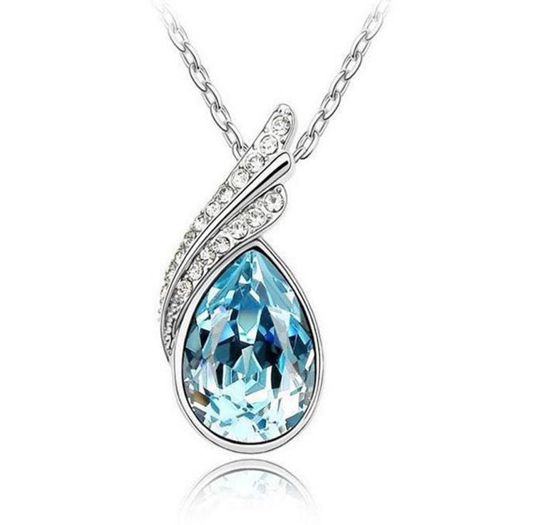 Wholesale 18K Platinum Plated Water-Drop Pendant Necklaces Genuine Austrian Crystal Fashion Costume Necklace Jewelry for women-image-403019154