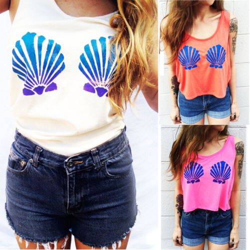 

Wholesale-Sales Mermaid Bra Women Summer Top Sleeveless Crop Tops T-Shirt for Women Casual T Shirt, Sky blue