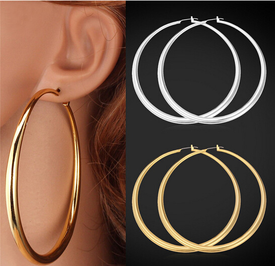 

Trendy Big Hoop Earrings 18K Real Gold Plated Elegant Larger Size Women Earring Fashion Costume Jewelry