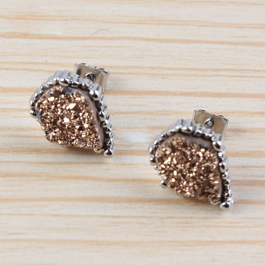 

musiling Jewelry Natural Crystal Druzy Earrings Irregular Shape Stud Earring Silver Plated Charms Ear Accessories Jewelry For Women, Golden;silver