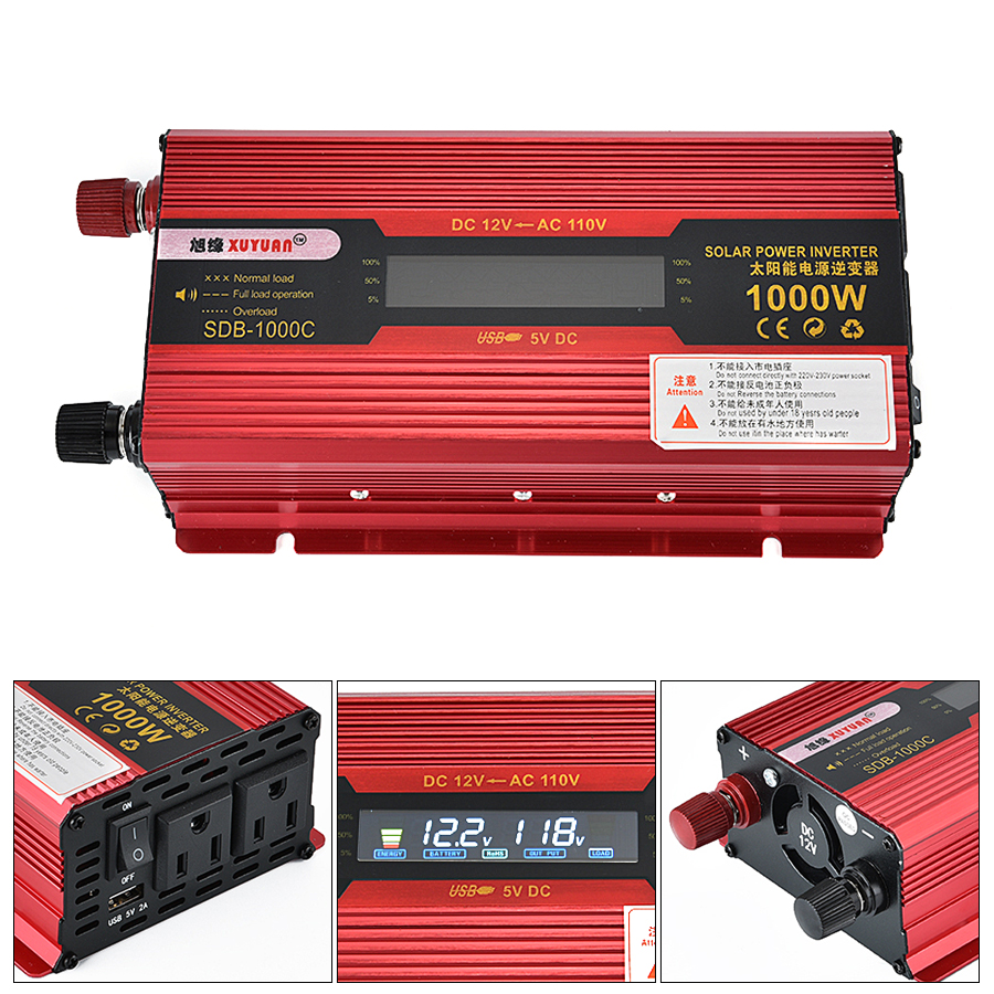 Inversor de Corriente USB Profesional 600W DC 12V a CA 220V con indicador LED Convertidor de autom/óvil para electrodom/ésticos